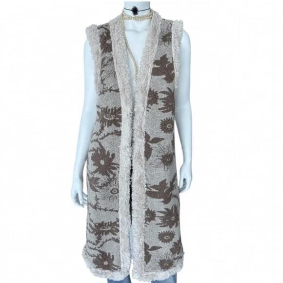 Free People Jackets & Blazers - NWOT Free People Cozy Long Faux Fur/Floral Gilet Brocade Reversible Vest, size M